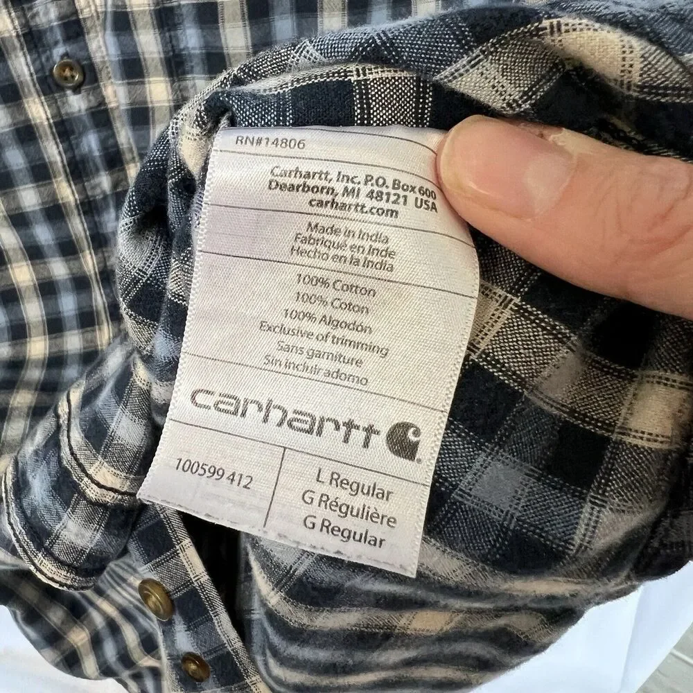 Carhartt Relaxed Fit L Heavy Cotton Long Sleeve Button Up Shirt Blue Plaid‎ Work